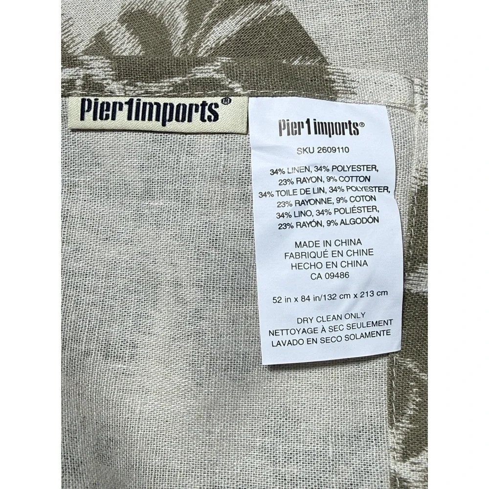 Pier 1 Olive Scroll Curtain Set Panel Curtain Linen Blend 52x84 Ikat Floral Boho